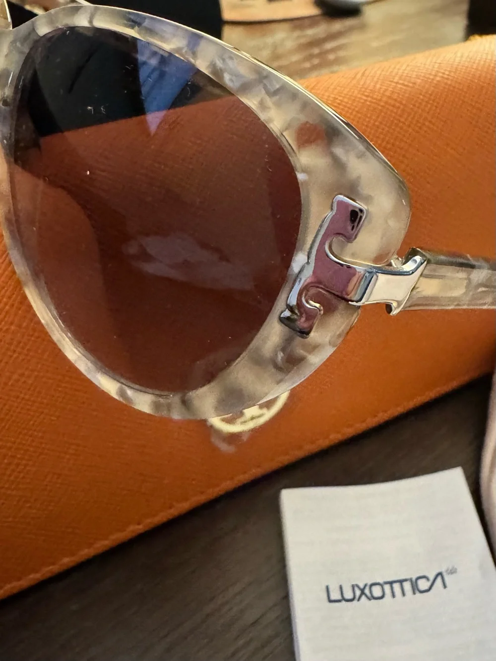 Tory Burch Gray Tortoiseshell Sunglasses with Orange Case and Pouch